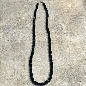 Black block and round bead necklace